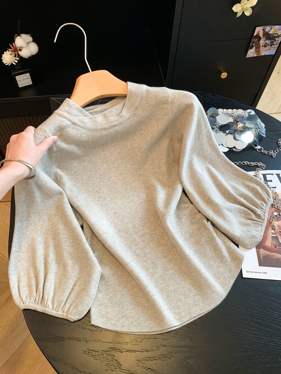 2026 Autumn Korean Style Loose 3/4 Sleeve Lantern Sleeve Top