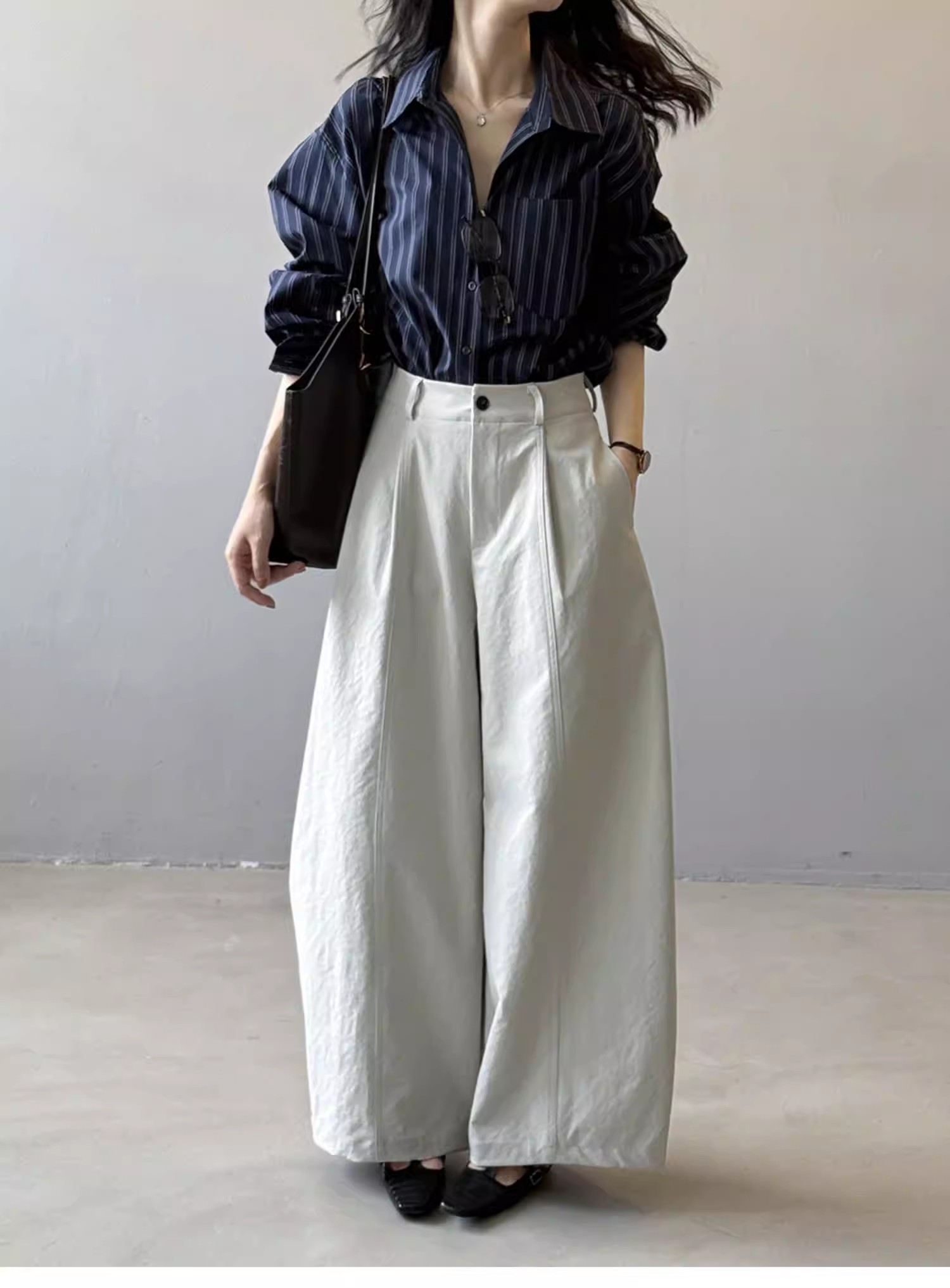 Autumn New Korean Minimalist Curved Pants Women Loose Casual Pants Relaxed Wide Leg Pants - Image 4