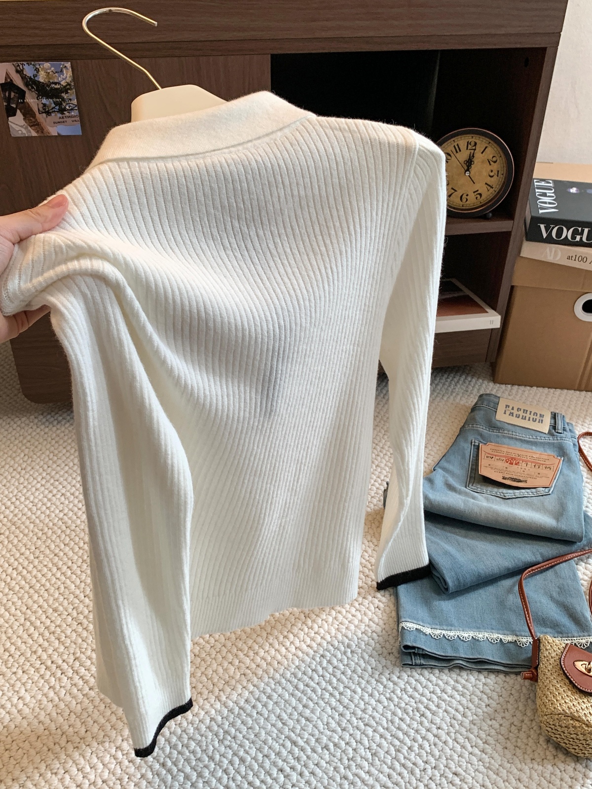 Embroidered Polo Neck Slim Fit Knit Top for Women Fall Winter New - Image 4