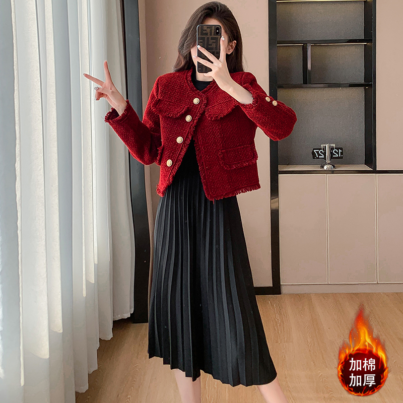 French Style Tweed Fringe Two-Piece Dress Set