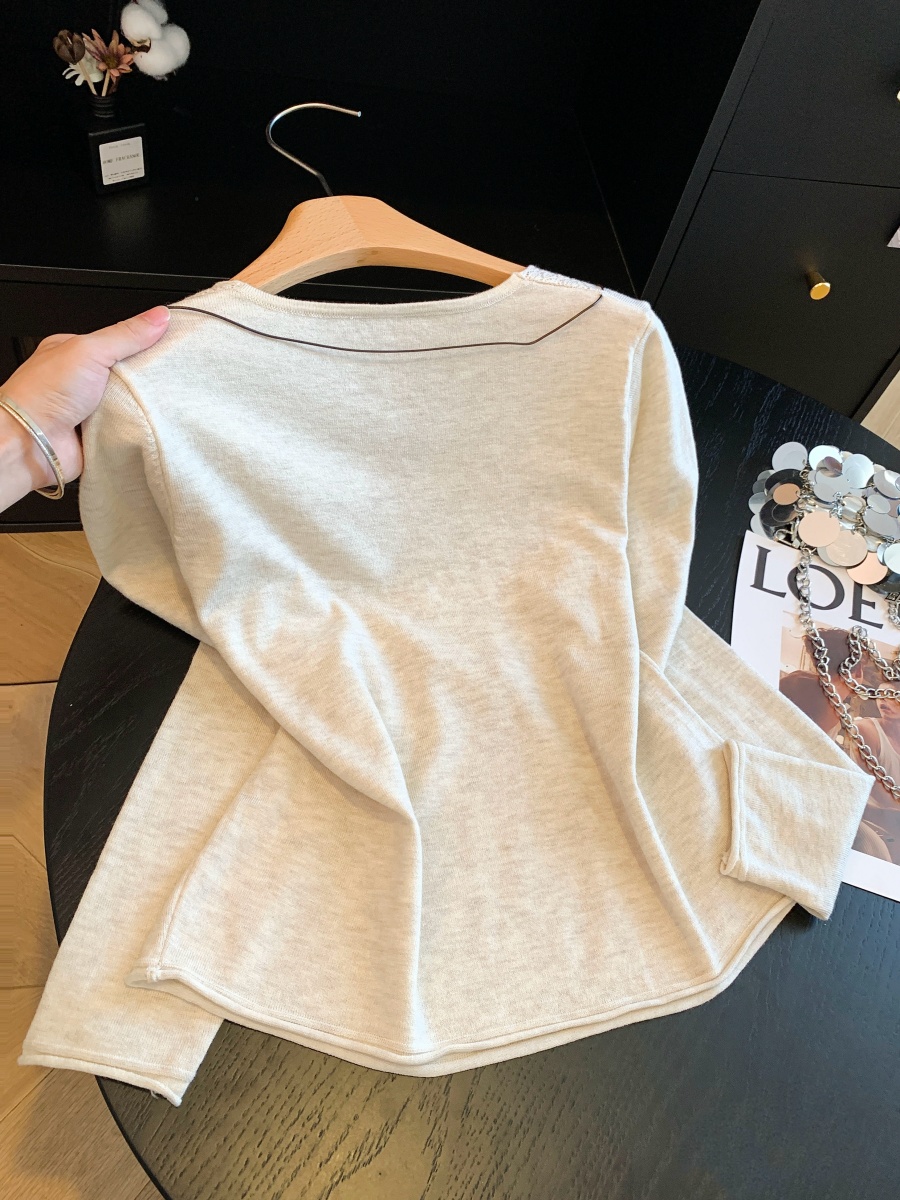 Lazy Style V-Neck Hollow Out Long Sleeve Knit Sweater Women 2026 Autumn New Loose Casual Inner Base Top - Image 3