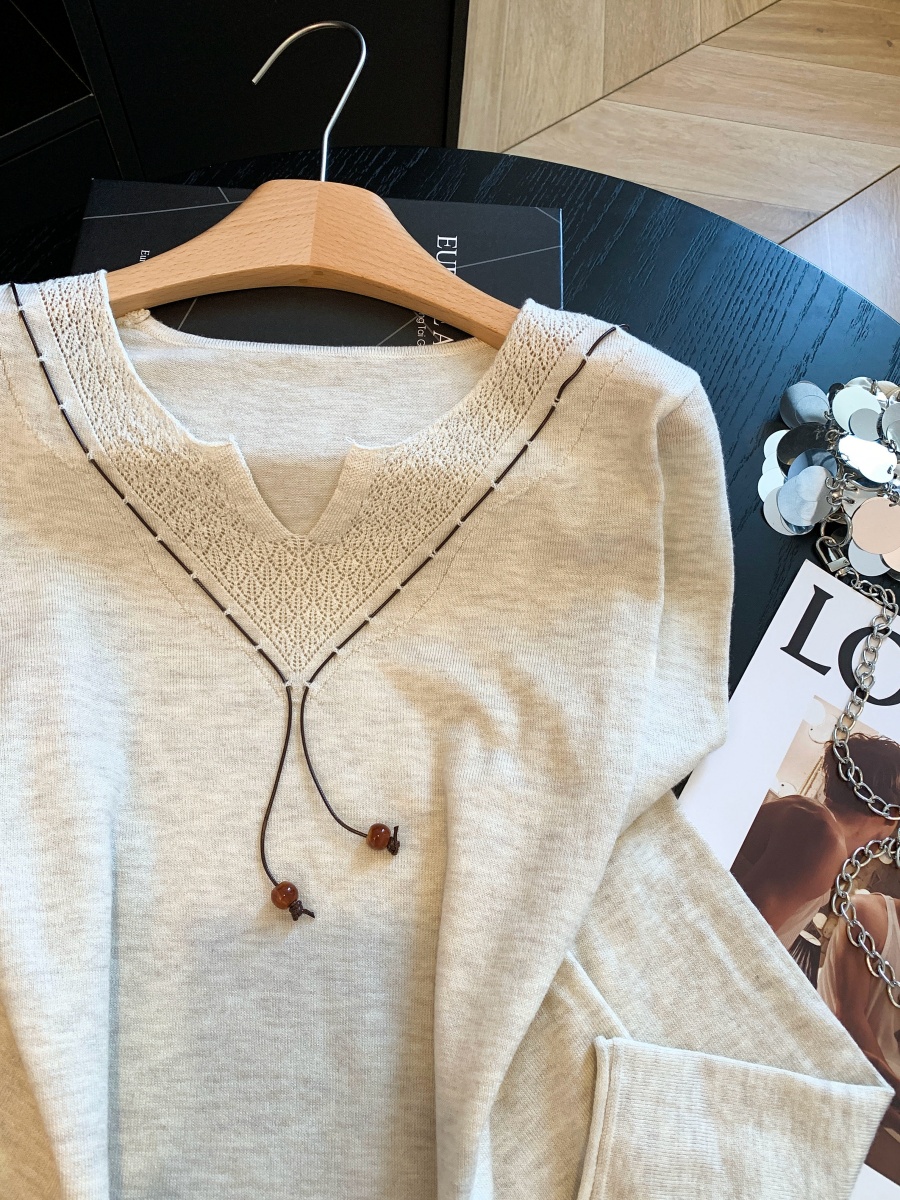 Lazy Style V-Neck Hollow Out Long Sleeve Knit Sweater Women 2026 Autumn New Loose Casual Inner Base Top - Image 4