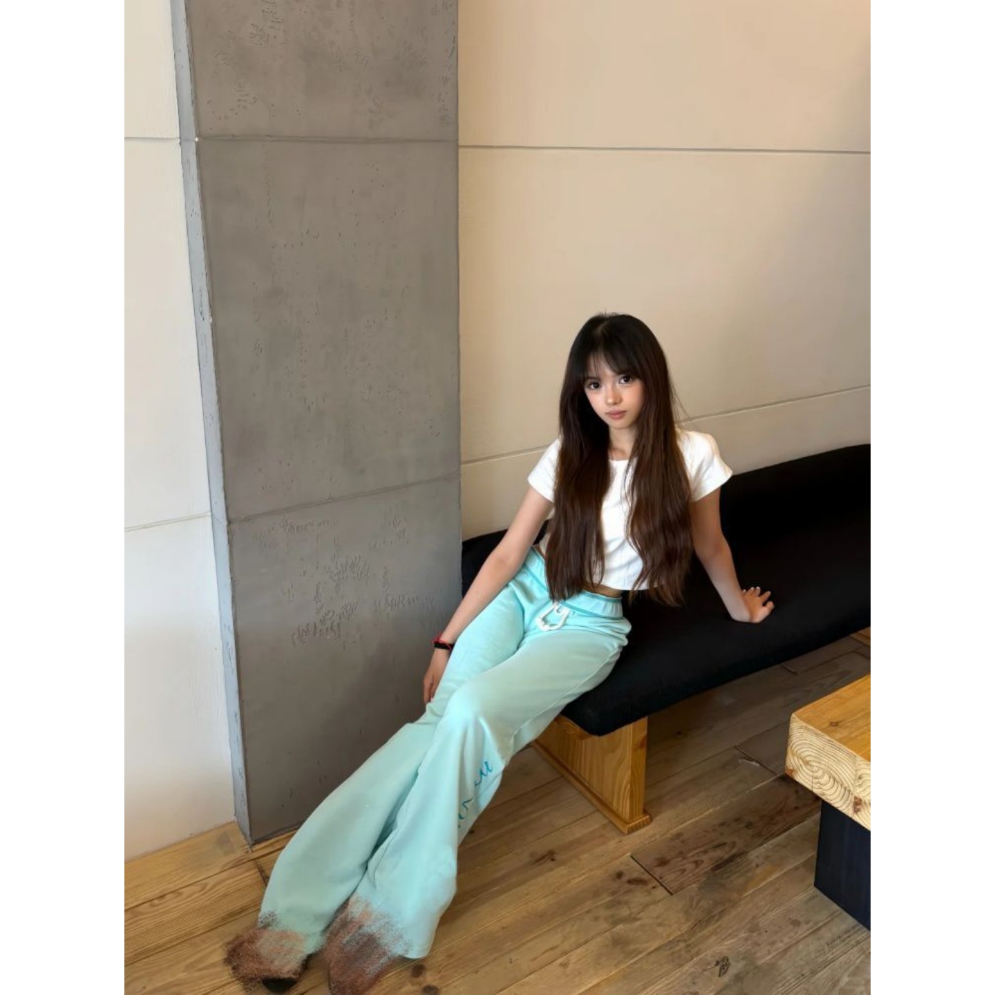 Mint Green Cotton Casual Sports Pants with Side Letter Detail