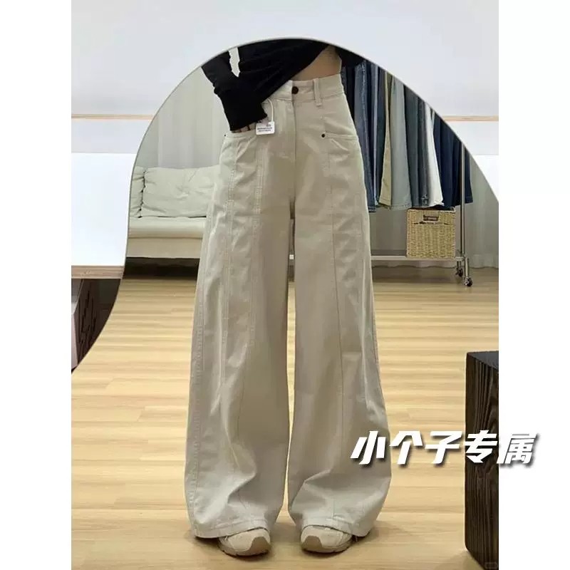 Petite Women’s Apricot Jeans Summer Straight-Leg Cargo Pants Loose Casual