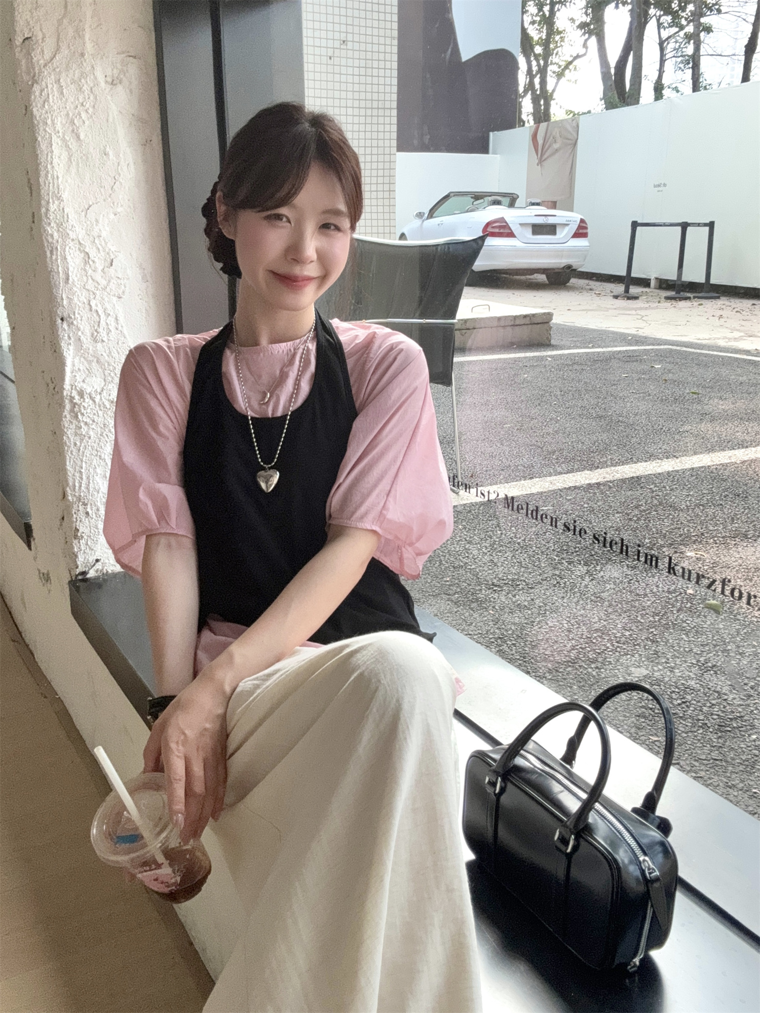 Sweet Puff Sleeve Shirt and Halter Vest Two-Piece Set for Women