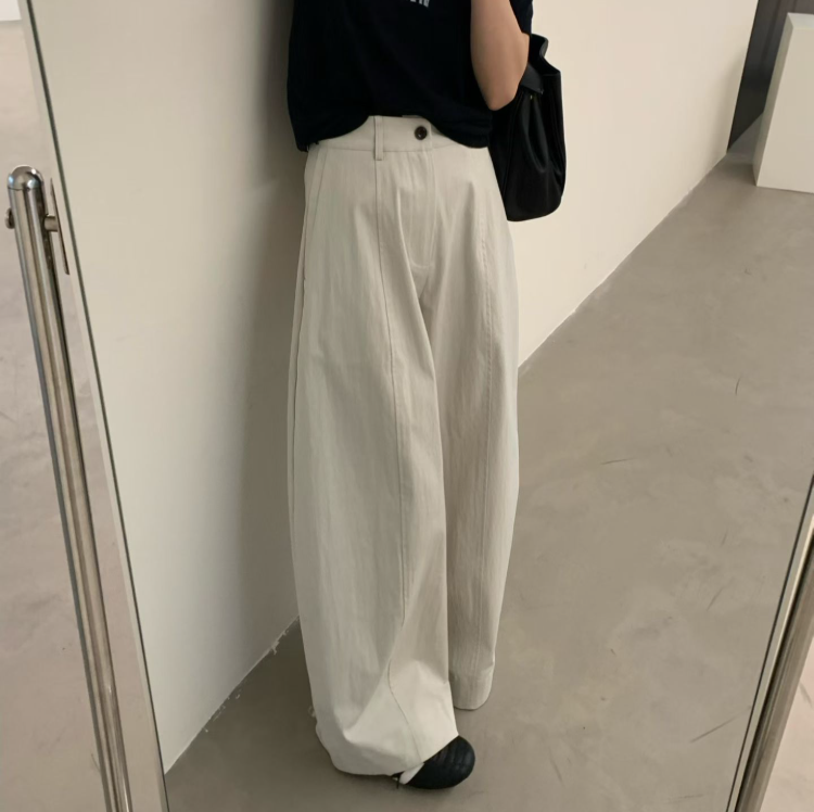 Women’s Korean Style Wide Leg Pants Casual High Waist Cotton