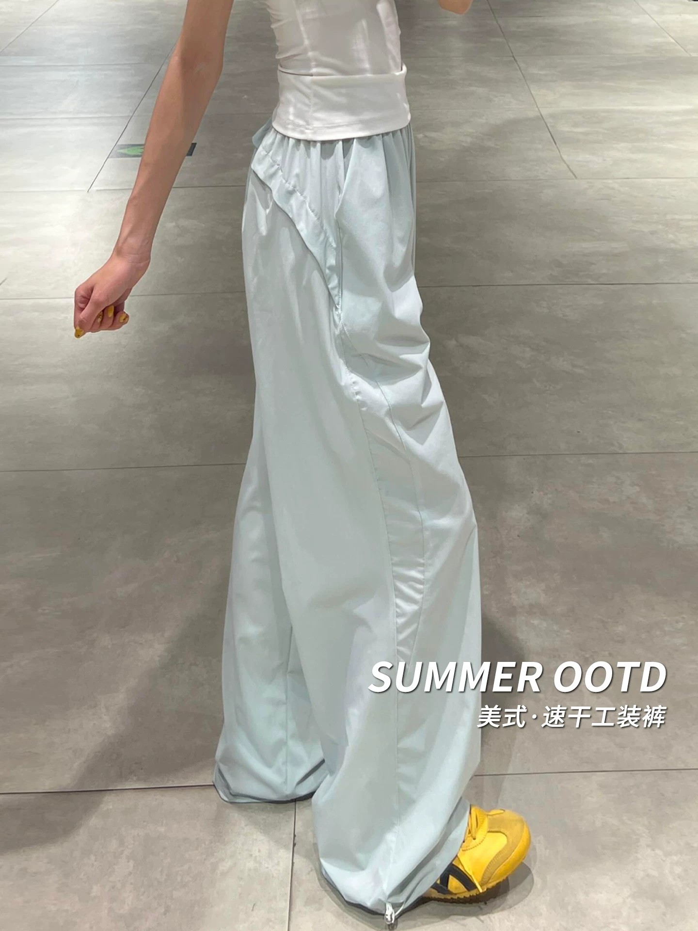 Women’s Light Blue Quick-Dry Cargo Pants Summer Thin New Loose Straight Wide-Leg Casual Sports Pants